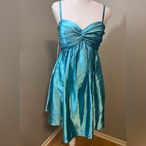 #477 Teal Satin Sweetheart neckline cocktail dress - Size 8/Med