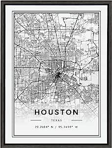 Kate and Laurel Sylvie Houston Modern Map Framed Canvas Wall Art by Jake Goossen, 18x24 Gray, Decorative Map Art for Wall