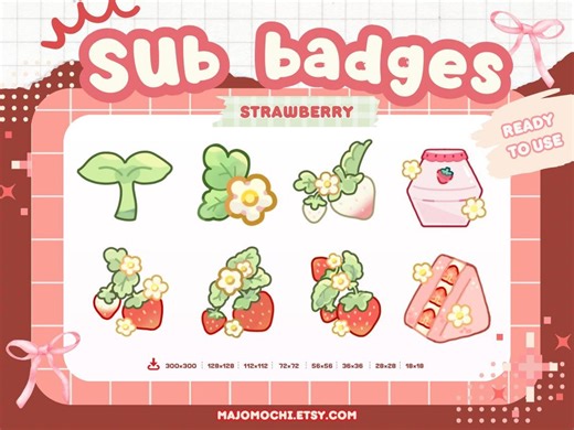 Sub Badges Strawberry Evolution | Twitch Badges, Twitch Emotes. Bit Badges | Emotes for Youtube Discord - Etsy