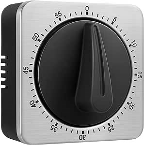 KeeQii 60 Minute Magnetic Countdown Timer with 80dB Alarm Sound - Stainless Steel Face Mechanical Timer for Home Baking, Cooking, Steaming