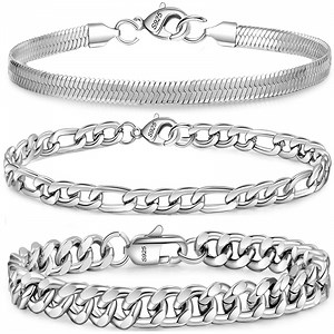 APSVO 3 Pcs Sterling Silver Bracelets for Men Women Boys Charm Cuban Figaro Herringbone Chain Bracelets Set Birthday Valentines Day Jewelry Gifts Teen Him Dad Adult Kids Ideas 6.5/7/7.5/8.3/9 Inch - Walmart.com