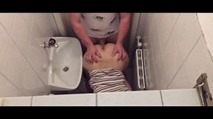 Tinder Couple can't wait until they are home and so they are fucking in the public toilet of a restaurant - caught on hidden cam