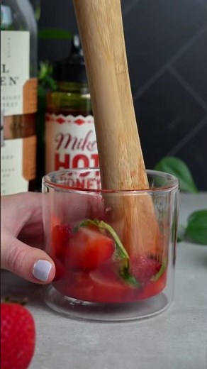Hot Honey Strawberry Bourbon Smash Cocktail Recipe