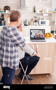 Happy remote daughter and niece talking with granparents using webcam, online connection, senior person using laptop speaking on video call with family. Enthusiastic old people using virtual discussion Stock Photo - Alamy