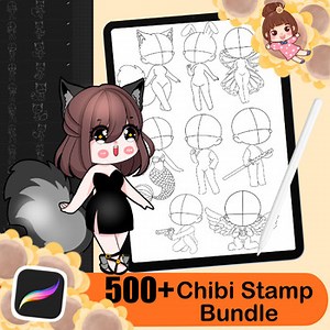 500  Procreate Chibi Stamp Brushes, Chibi Body Guides