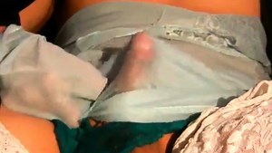Blue slip green knicker wank cum