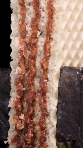 Macro ASMR waffle flattening in action