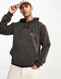 EA7 soft touch logo hoodie in dark brown | ASOS