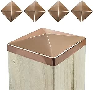 4PCS 4x4 Metal Fence Post caps Aluminum Pyramid Post Caps Copper Colour Post caps for Outdoor Fences, Corridors Decks & Mailboxes, from Cracking and Rotting (Pyramids)