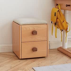 Solid Wood Ottoman for Living Room, Square Foot Rest Stool with Drawer, Multi-use Bedroom Furniture with Storage