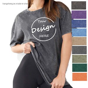 [Hot Item] Fashion Cotton Plain Vintage T Shirt Women Stone Washed Tshirt Custom Logo Blank Black Oversized T Shirts for Ladies