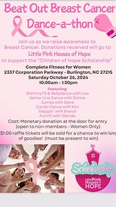 🎉 Join us for the Beat Out Breast Cancer Dance-a-thon! 🎀💃 Let’s come together to raise awareness for breast cancer and support a great cause. All donations will go to Little Pink Houses of Hope for the “Children of Hope Scholarship.” 💖 📍 Location: Complete Fitness for Women 📅 Date: Saturday, October 26, 2024 🕙 Time: 10:00 am - 1:30 pm ✨ Featured Classes: • Shimmy Fit & Bellydance with Lisa • Senior Line Dance with Donna • Zumba with Dana • Cardio Dance with Kim • Steppin’ with Brandi • Fu
