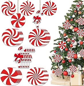 Christmas Peppermint Candy Cane Ornaments Wooden Candy Cane Christmas Tree Hanging Decorations Peppermint Cutouts Xmas Craft Home Party Supplies