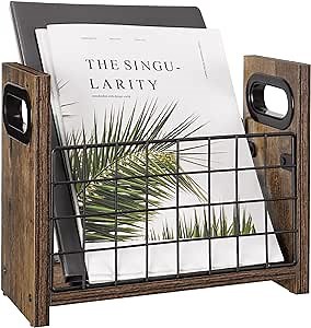 Honiter Magazine Holder, Magazine Rack for Desktop, Magazine File Holder, Farmhouse File Storage Basket for Letters, Magazines, Books, Newspapers