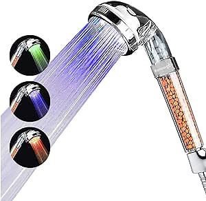 LED Color-changing Shower Head with High Pressure Filter, Eco-friendly Hydro-powered Lights, and Water Purification