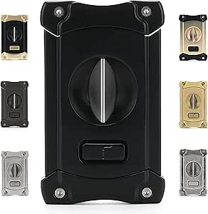 Cigar Cutter, Stainless Steel V-Cut Cigar Cutter with Build-in Cigar Puncher, Attractive Gift Box (Black)