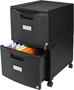 Storex 61312B01C Two-Drawer Mobile Filing Cabinet, 14-3/4w x 18-1/4d x 26h, Black