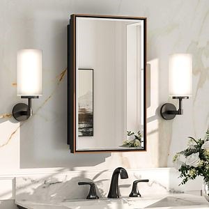 [Hot Item] Jh Glass Wall Mount and Recessed LED Lighted Bathroom Mirror Medicine Cabinet Wooden Aluminum MDF PVC Bathroom Cabinets Furniture Sanitary Vanity