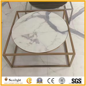 [Hot Item] Custom Polished Italian Calacatta White Marble Round Desk, Table Tops