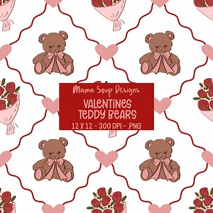 Valentinstag Teddy Bär nahtlose Muster | Pink & Rot Datei (Kommerzielle Nutzung) (Digitaler Download) - Etsy.de