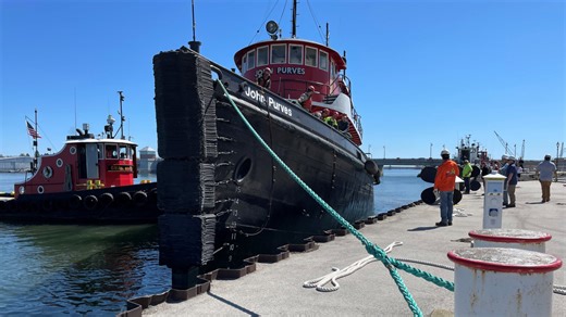 Tug John Purves returns to Door County Maritime Museum in Sturgeon Bay