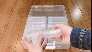 Modern 4" x 6" Photo Organizers and Storage Case with Handle, 16 Inner Cases, Clear, 15" x 12" x 5"