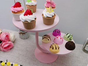 2 Tier Cake Stand, Metal Cupcake Stand Dessert Display Trays of 10/8 Inch, Tall Cake Stand for Wedding, Baby Shower, Home Decor, Throw Events and Parties (Pink)