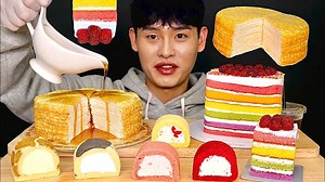 16K views · 423 reactions | Rainbow Cake, Moist Milk Crepe Cake and Whipped Cream Bun | Mukbang Collector | Facebook