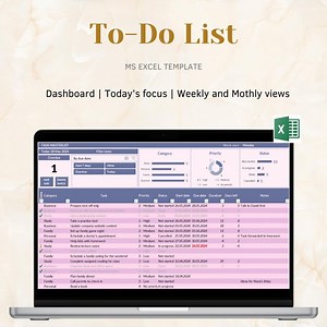 To-do List Template | MS Excel Template | Daily To-do List, Weekly To-do List, Monthly To-do List | Digital Task Manager | Planner | - Etsy