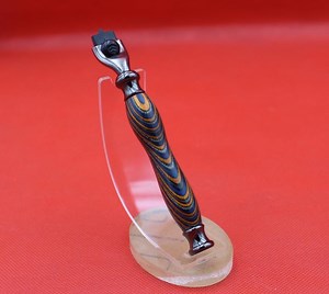 Mach 3 razor handle RH10 fathers day christmas present gun metal finish and a coloured plywood centre orange dark blue