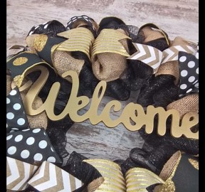 Black Gold Burlap Custom Monogram Outdoor Front Door Wreath - Everday Wreath - Monogram Front Door Decor - Black Gold Burlap Polka Dot