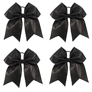 CN 4Pcs 7" Glitter Red Cheer Bows With Ponytail Holder Girls Sparkle Cheer Bow