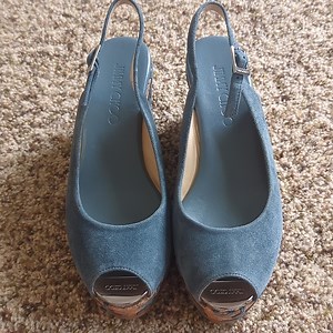 Jimmy Choo Praise Open Toe Slingback Suede Wedge size 37