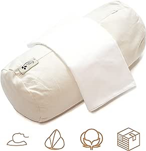 ComfyComfy Buckwheat Neck Pillow, Cylindrical Pillow for Side Sleeper Neck Support, Small Size (14” x 6”), USA Grown Buckwheat Hulls, Durable Organic Cotton Twill, and Custom Percale Cotton Pillowcase