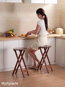 Solid Wood Counter Height Bar Stools Foldable Kitchen Stools Bamboo Barstools with Footrest Portable Stool with Built-In Handle Breakfast Stools 17 24 inch Wooden Stool for Outdoor/Indoor Home Bar(Sea