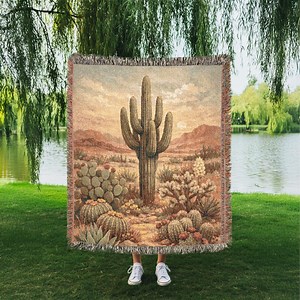 Desert Cactus Landscape Woven Blanket | Southwestern Tapestry Throw - Etsy