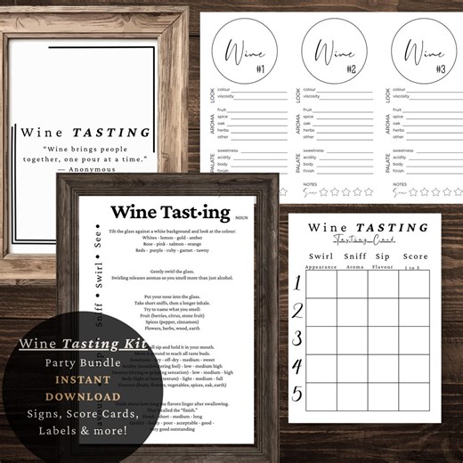 Wine Tasting Party Kit | Wine Tasting Score Cards, Cheat Sheet, Labels, Mat, Table Cards, Sign, Shopping List | Printable PDF - Etsy UK