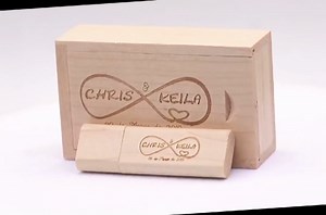 64GB Custom Wood USB Flash Drive with Exquisite Linen Bag, Wedding Thumb Drive with Box, Personalized Wood USB Stick, Engraving/Printing Your Logo & Text for Graduation/Company/Photography