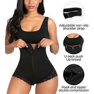 [Hot Item] Rubber Triangle Lace Zippered One-Piece Shapewear