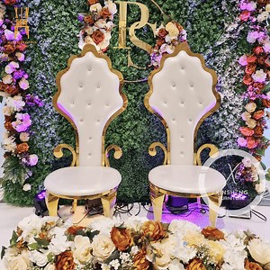 [Hot Item] Royal Events Used Golden Stainless Steel Crown Wedding Chair for Event Banquet