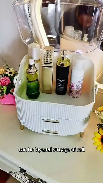 Makeup Storage Organizer,Skincare organizers,Cosmetics display case with transparent lid,Triple storage and Brush Storage Box, For bedroom bathroom vanity.(White)