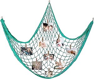 Fishing Net Hanging Photo Display with 40 Clips Cute Beach Theme Decor Kids Toy Storage and Cool Bedroom Decoration
