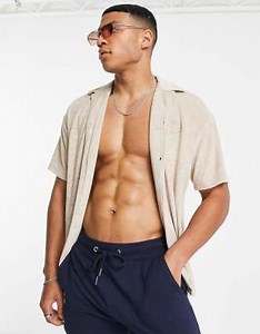 Jack & Jones Originals - Chemise en tissu éponge avec col à revers et manches courtes - Sable | ASOS