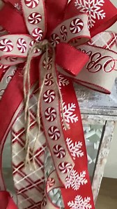 Christmas Bow, Farmhouse Christmas Snowflake Wreath Bow, Christmas Tree Topper, Christmas Decor, Red and Beige Christmas Bow, Lantern Bow