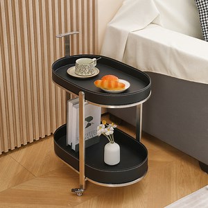 [Hot Item] Three-Layer PU Material Stainless Steel Frame Food Side Round Wheels Storage Corner Coffee Table