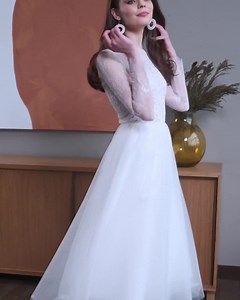 Long Sleeve Lace Tea Length Wedding Dress – Romantic Tulle Bridal Gown | Lily - Etsy Canada