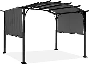 ABCCANOPY Outdoor Pergola 10'x10', Arched Patio Pergola with Retractable Sun Shade, Dark Gray