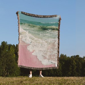 Couverture tissée rose plage écume de mer océan côtier jetée couverture à franges tapisserie vintage ambiance bohème plage maison maison cadeau de pendaison de crémaillère pour maman - Etsy France