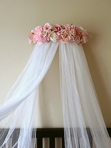 Princess Bed Crown Canopy: Pink Floral Decor, Nursery Room Decor (65cm/25in Wide) - Etsy