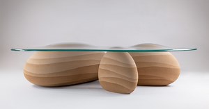 karim+elias' sculptural desert drop table evokes the image of droplets in the sand